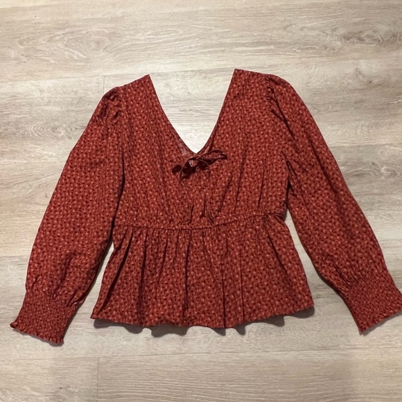 Madewell Tie-Back Peplum Long Sleeve Cropped Ditzy Floral Blouse Women’s Sz Med - Picture 5 of 10